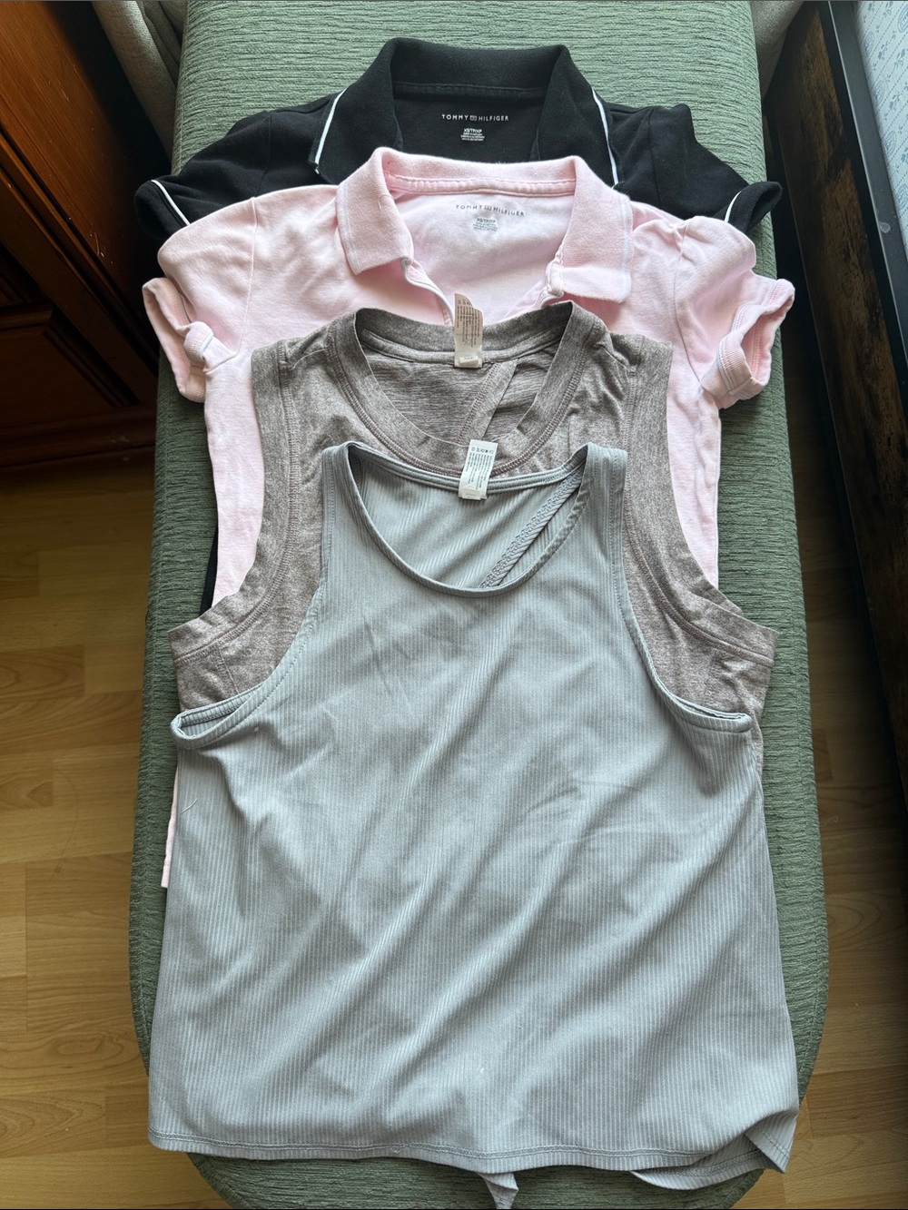 Tommy Hilfiger Black Polo, Pink Polo & Neutral Sport Tank Tops Bundle.